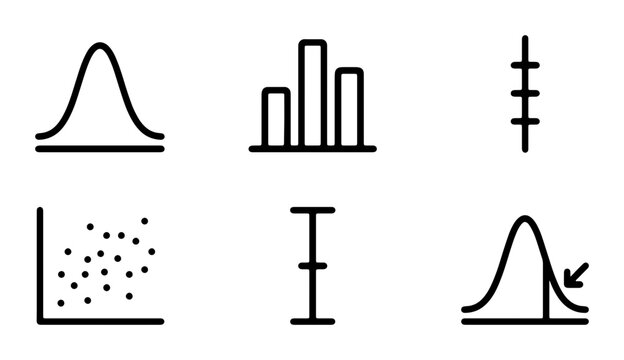 Data Visualization Icons: Statistics, Charts, Graphs, Analytics, Research, Probability, Distribution