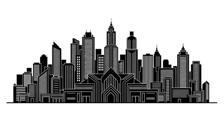 Fototapeta premium Black and white skyline silhouette of a modern metropolitan city
