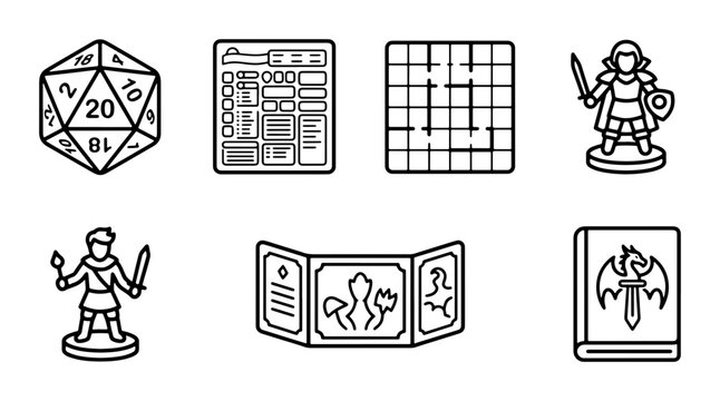 Dungeons and Dragons Icons, Tabletop RPG Elements, Fantasy Game Assets, Role Playing Dice Set