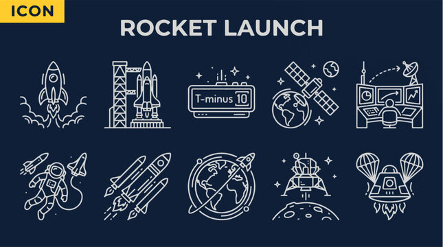 Space Exploration and Rocket Launch Icons Set for Science and Technology