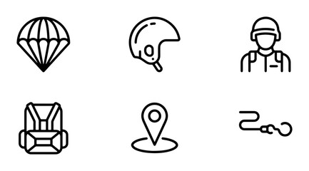 Parachuting Icons Set, Skydiving Equipment Vector Graphics, Adventure Sports Symbols © MdRiad