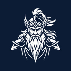 Obraz premium Artistic warrior face with helmet and flowing beard in monochrome