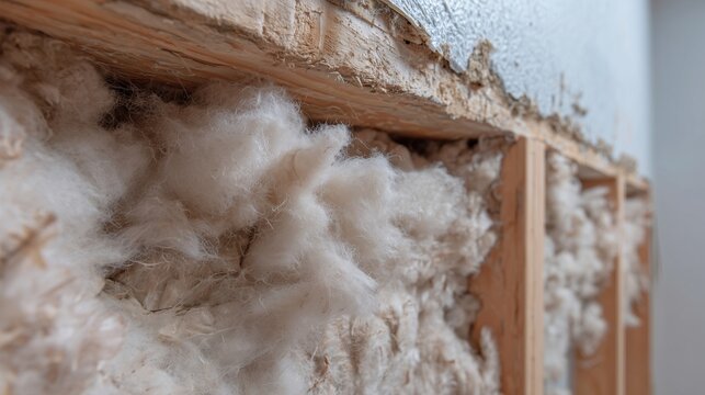 Open wall cavity showing insulation and damaged drywall around stud for drywall repair preparation.