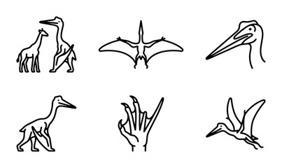 Dinosaur Icons Set, Pterodactyl Graphics, Prehistoric Vector Illustrations, Ancient Creature Line Art © Mitu