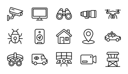 Security Icons Set: Surveillance, Monitoring, Protection, Safety, Technology, Vector Graphics © Monirul