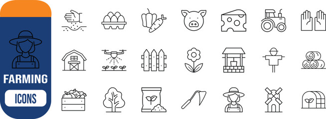 Farming agriculture and rural life icons. tractor icon set, barn icon set, pig icon set © Habib