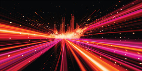 Obraz premium An abstract colorful lights background with glowing lines and a bright wave of energy creates a dynamic neon design across the dark space