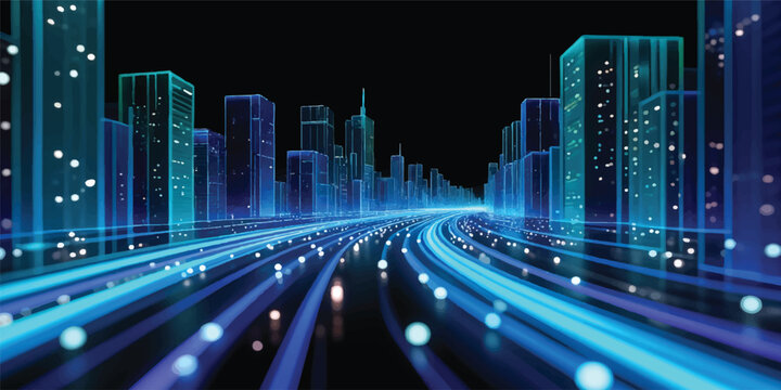 Urban traffic flows down a neon-lit downtown highway at night, surrounded by illuminated skyscrapers and the glowing cityscape architecture of modern Hong Kong