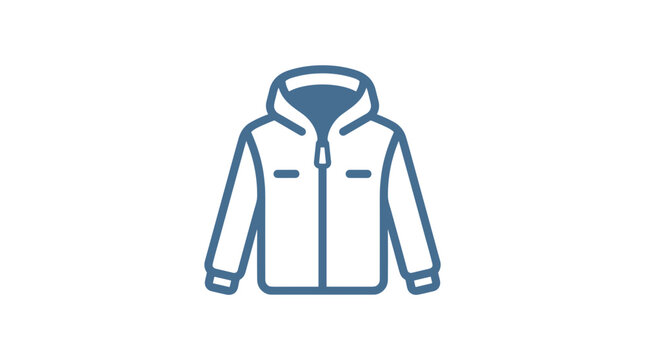 Simple blue icon of a hooded jacket with a zipper and pockets on a white background Vector