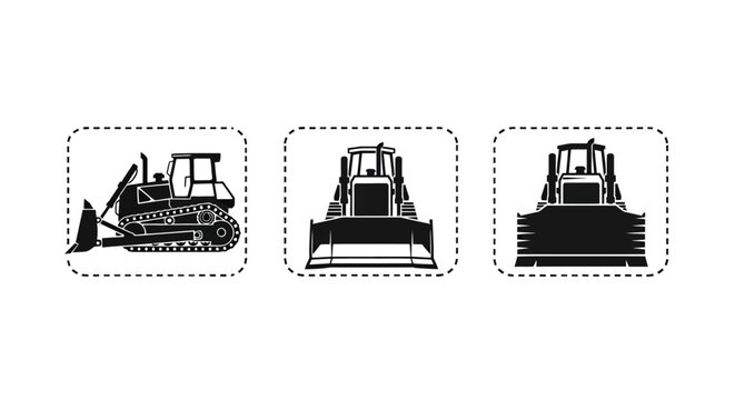 Three Construction Bulldozers Side By Side Illustration.