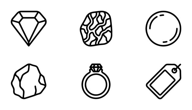 Gemstone Icons, Jewelry Ring, Raw Stone, Diamond, Price Tag, Circle, Vector Graphics