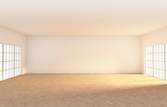 Empty room with parquet, 3d rendering