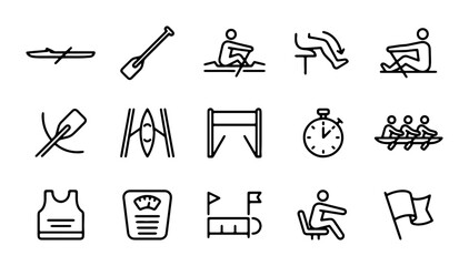 Rowing Sport Icons Set, Water Sports Vector Graphics, Athletic Competition Symbols, Fitness Training Illustrations © Sabrina