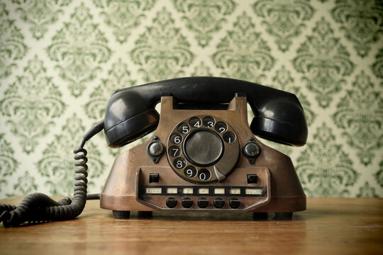 Old telephone made of copper