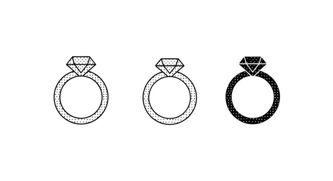 Three Elegant Diamond Engagement Rings Illustration.