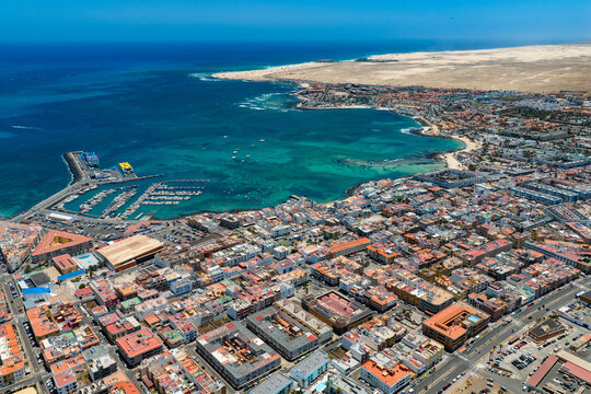 Aerial View of the Traditional Coastal Village of El Cotillo and its Rugged Shoreline, Fuerteventura