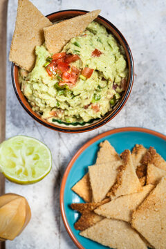 Guacamole and home-made crackers