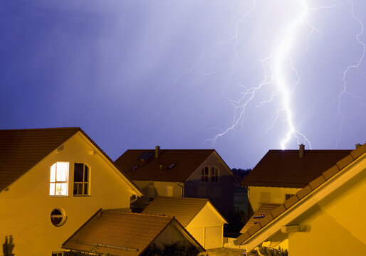Germany, Bavaria, Sauerlach, Lightning flashes in night