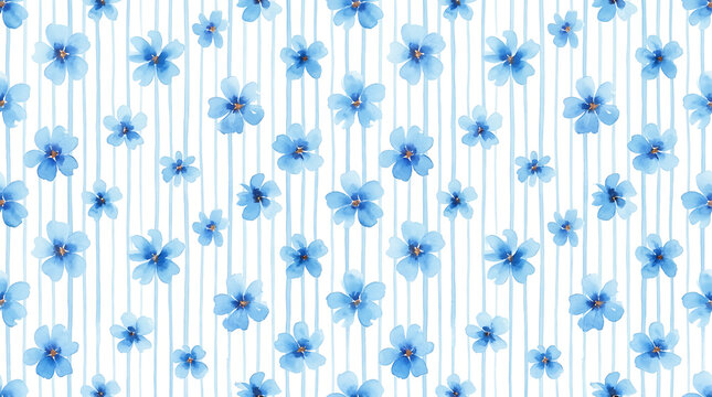 Watercolour seamless blue floral pattern with small flowers on white background. Hand drawn ditsy print for textiles, wallpaper, and fabric designs