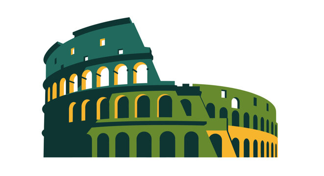 Illustrated Ancient Roman Colosseum Architectural Landmark.