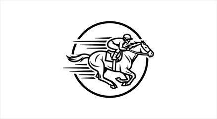 Horse Racing Jockey Riding Fast Horse in Circle. © Firza