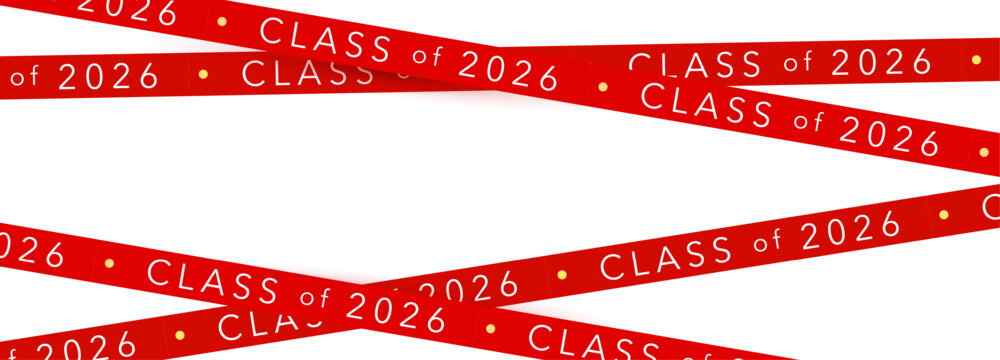 Class Off 2026 Seniour Year Graduation Red Lines. School Calendar Frame, Graduate Invitation Card Design, Congratulations Banner Template. School Grad Day Celebration Layout. Vector Illustration
