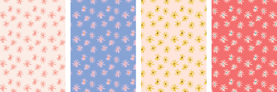 hand drawn ditsy seamless tile flower pattern print. Dress print, baby wear, stationery textile print