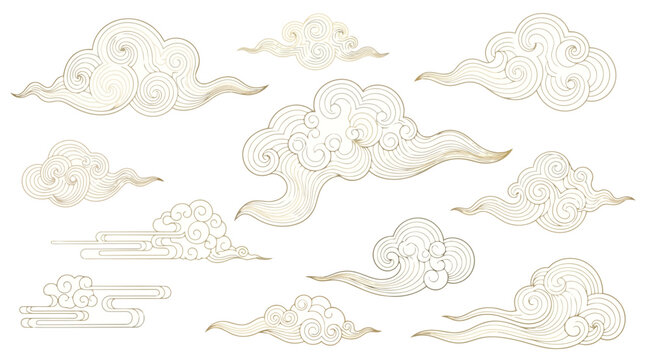 Set of traditional chinese clouds, vector illustration, decorative elements for design