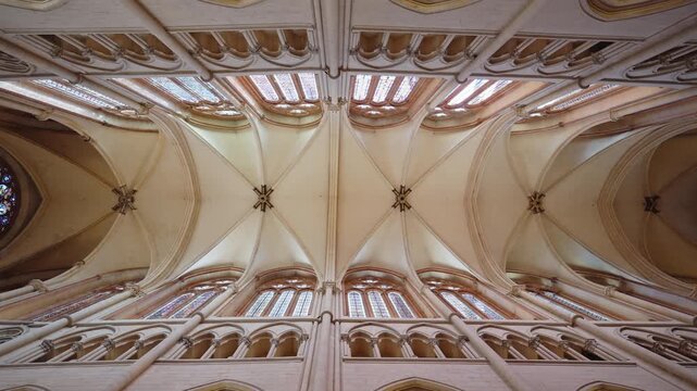 Symmetrical Gothic Cathedral Vaulted Ceiling and Skylight Windows in Lyon,30 April 2026.