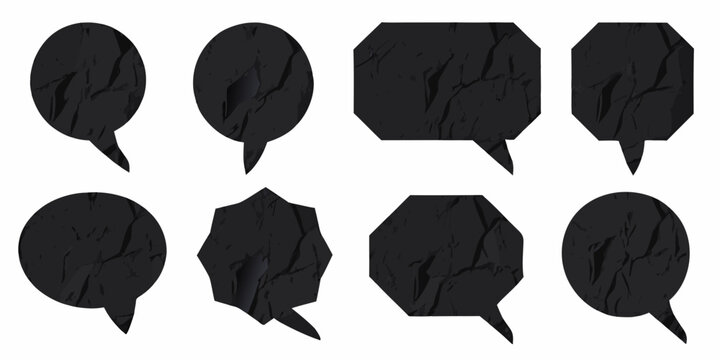 Black Speech Bubbles Collection Vector Illustration With Cracked Texture