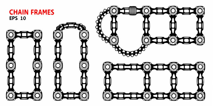 Chain Linked Frames Black And White Vector Illustration