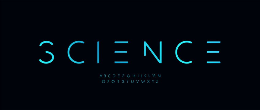 Future Science Font Logo Alphabet Thin Minimalistic Letter Set Modern Typography, Scientific Typographic Design for Innovation Tech of Bio Medicine Title Text, Typo Poster Headline. Vector Typeface