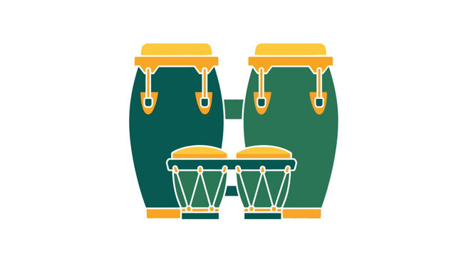 Illustrated pair of green bongo drums with details.
