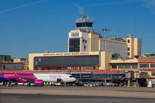 Terminal building at Adolfo Su&aacute;rez Madrid&ndash;Barajas Airport in Madrid, Spain.