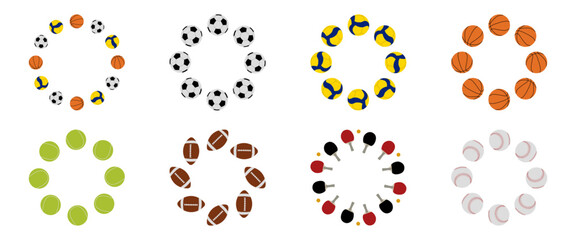 Set of wreath or round frame with balls, inventory for sportsmen for greeting cards, banners, flyers, invitations, sports games. © Галина Бойко