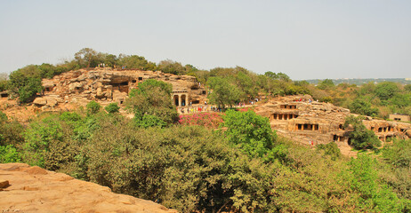 Fototapeta premium Udayagiri and Khandagiri caves partly artificial caves of archaeological, historical and religious importance south of the city of Bhubaneswar in Odisha, India.