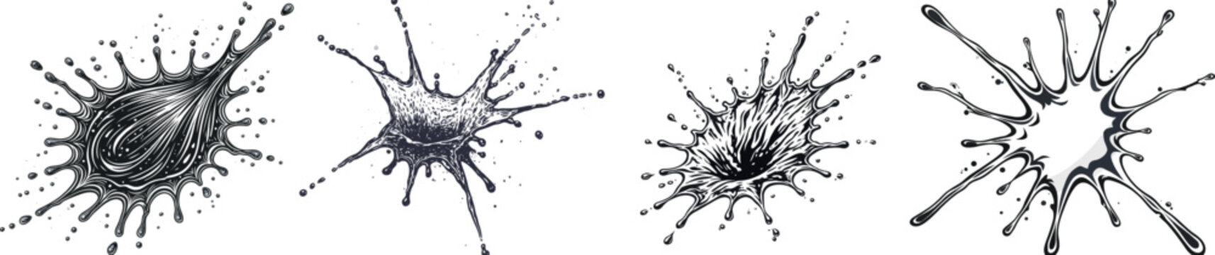 A mesmerizing dark navy blue explosive paint splash forms a controlled burst against a pristine white background, with every droplet and trail exhibiting razor-sharp edges and clear boundaries for