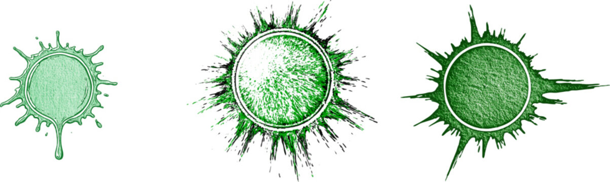 A deep watercolor blot in dark forest green showcases porous surface details with frayed extremities on a stark white background, perfect for seamless vector tracing