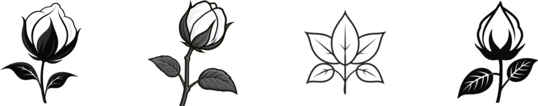 A minimalist botanical silhouette of a cotton plant flower pod in solid black against a white background, featuring clean sharp edges and high-contrast vector design elements