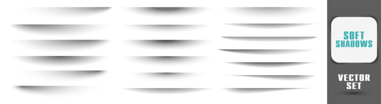 Soft shadow overlay element set with smooth gradient vector shapes on transparent background