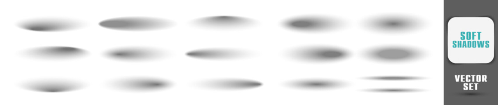 Soft shadow vector shapes with blurred elliptical gradient effects on transparent background
