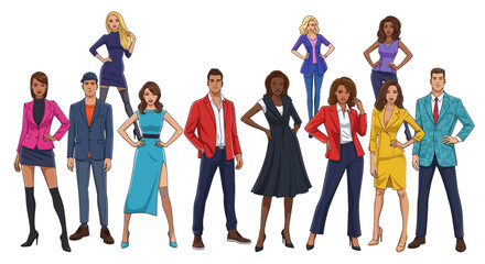 Obraz premium Diverse group of professionals in stylish outfits vector illustration