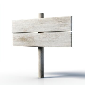 Weathered wooden signpost with two blank horizontal planks on a white background
