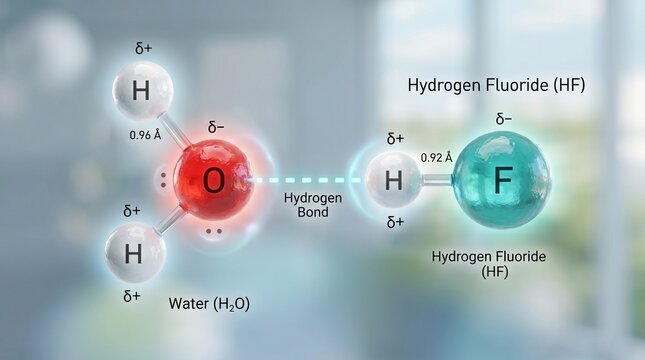 Molecular structure of Hydrogen Fluoride and Water bonding