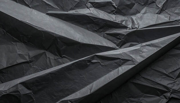 Abstract dark crumpled paper texture with sharp geometric folds, textured surface with strong contrast, dramatic lighting