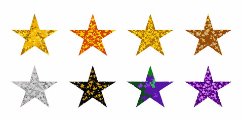 Obraz premium Six Glitter Textured Stars Arranged Horizontally On White Background