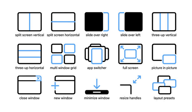 Window layout and multitasking icons showing screen management controls