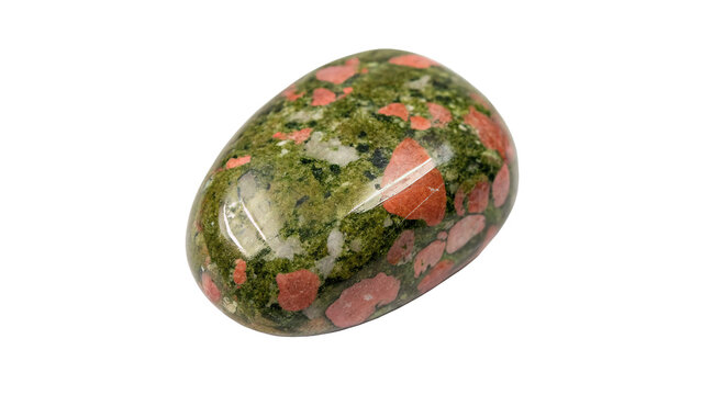 tumbled unakite jasper unique granite isolated on transparent background