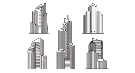 Obraz premium Group of tall modern skyscrapers forming an urban glass and concrete skyline.