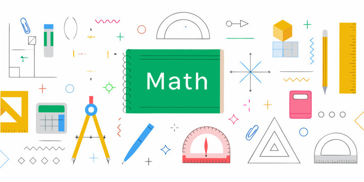 Math themed vector illustration with stationery and geometric shapes